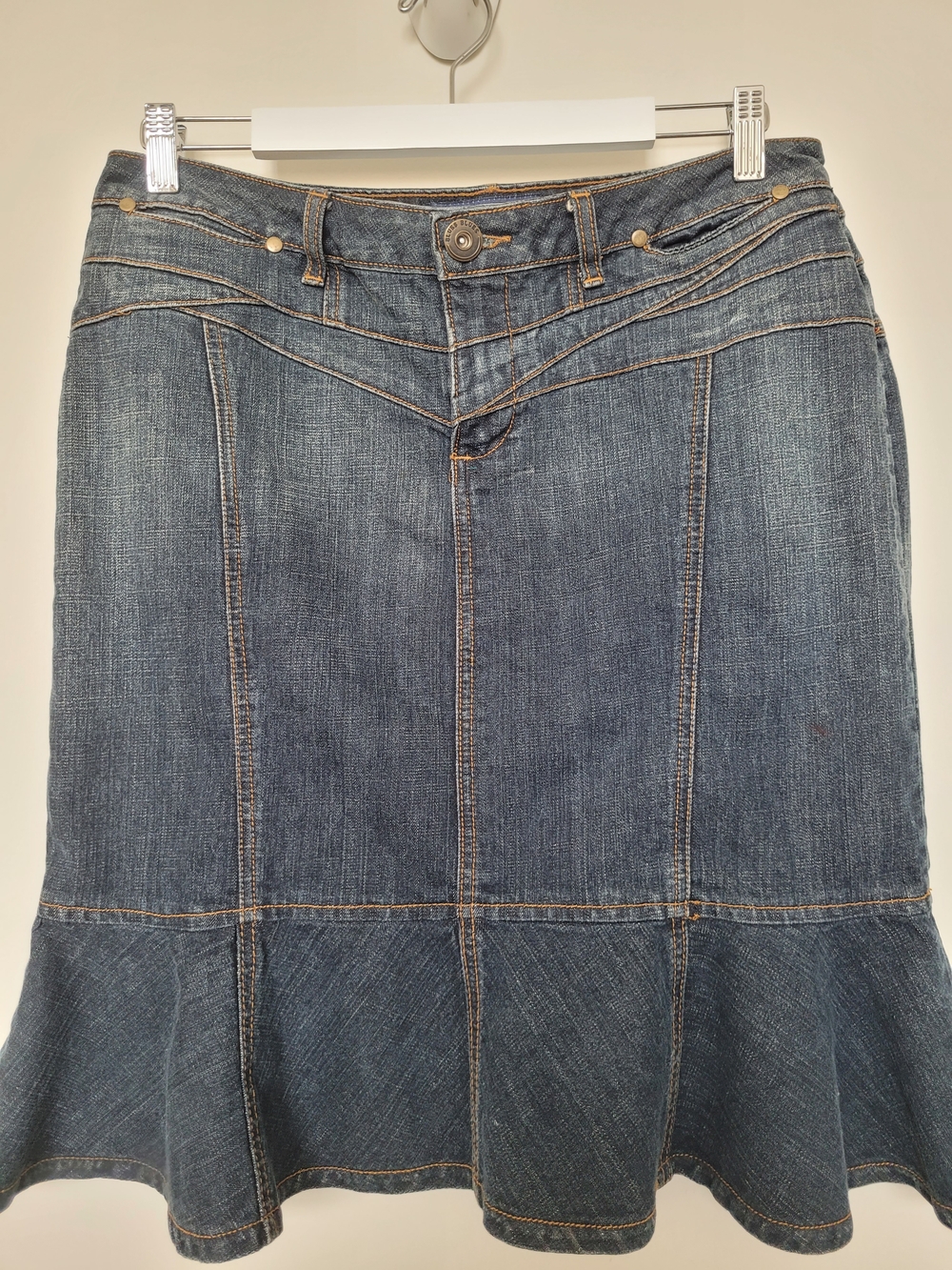 Baccini Denim Flared Midi Skirt Size 12 - Picture 4 of 8
